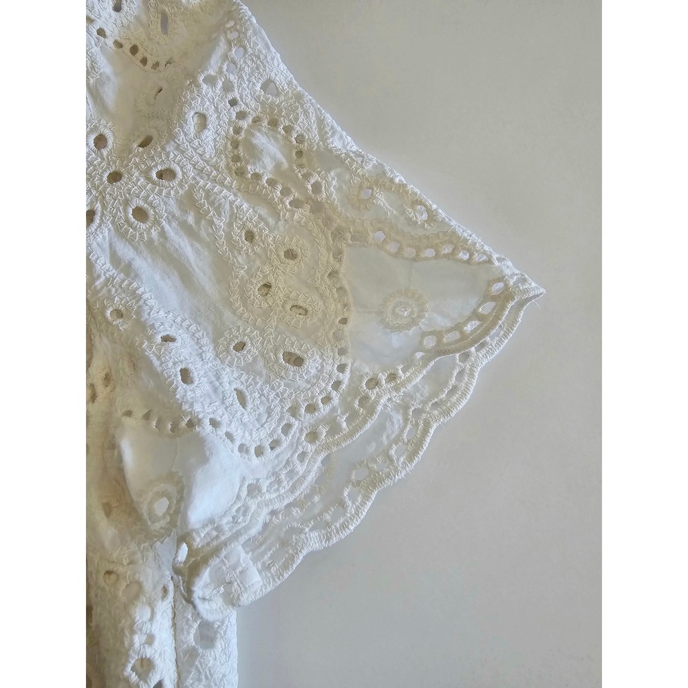 Sezane Anabelle White Eyelet blouse Ivory short Sleeve top cottagecore 38/6/Med - Picture 5 of 9